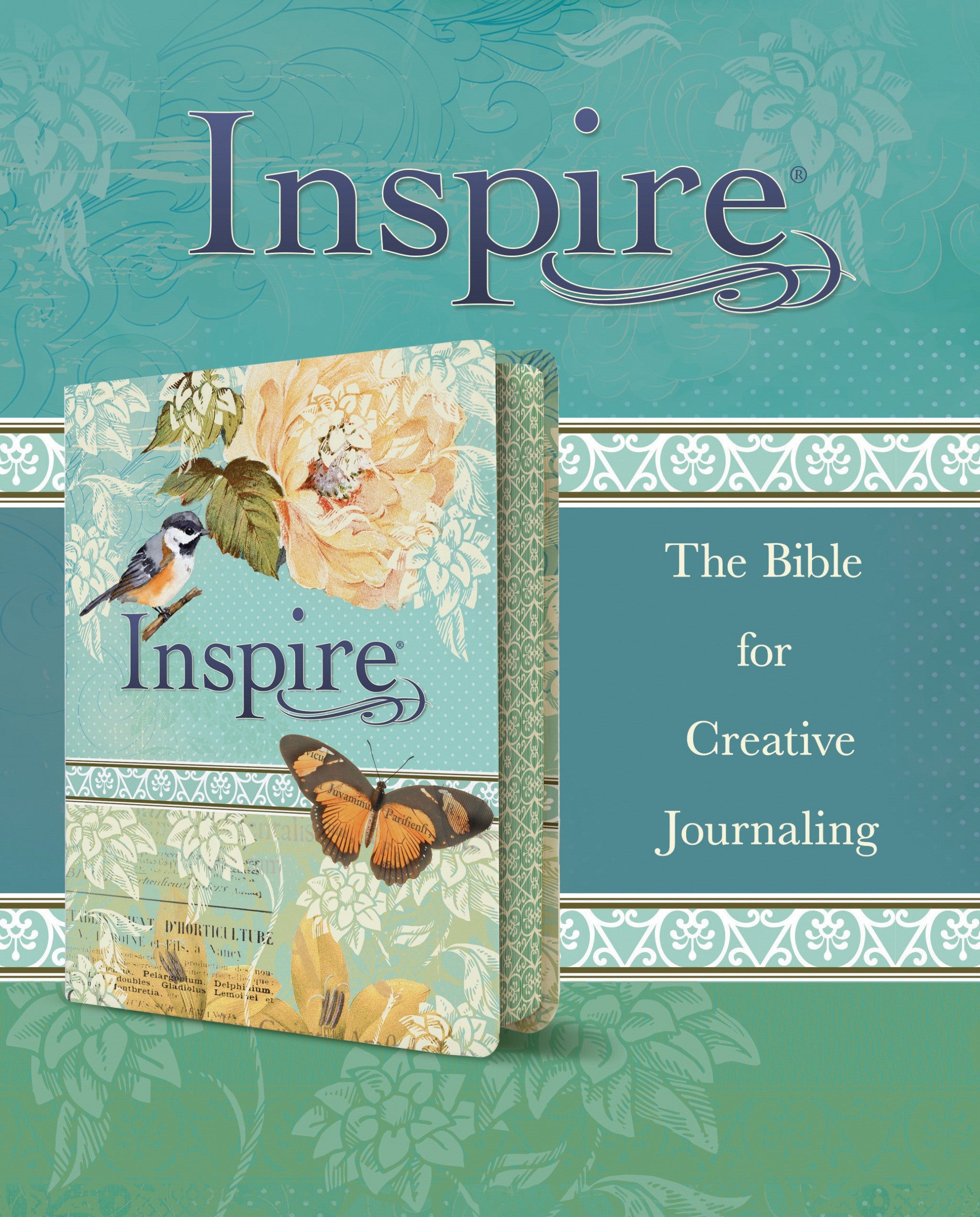 Image of NLT Inspire Colouring Bible, Turquoise, Cloth Bound, Two-Inch-Wide Ruled Journaling Margins, Line-Art Illustrations, Matching Ribbon Marker other