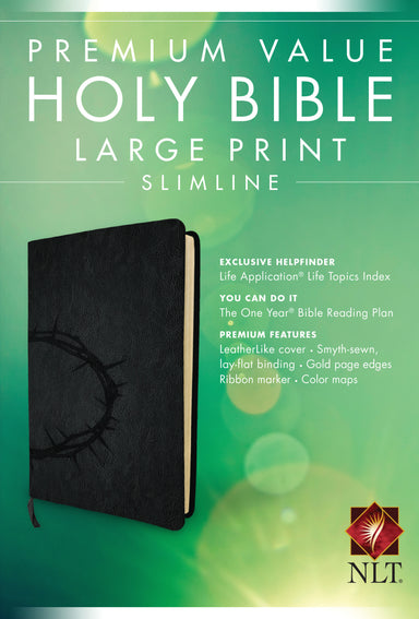 Image of NLT Large Print,  Bible, Black, Imitiation Leather, Slimline, Life Application Topics, One Year Reading Plan, Gilt Edged, Premium Value other