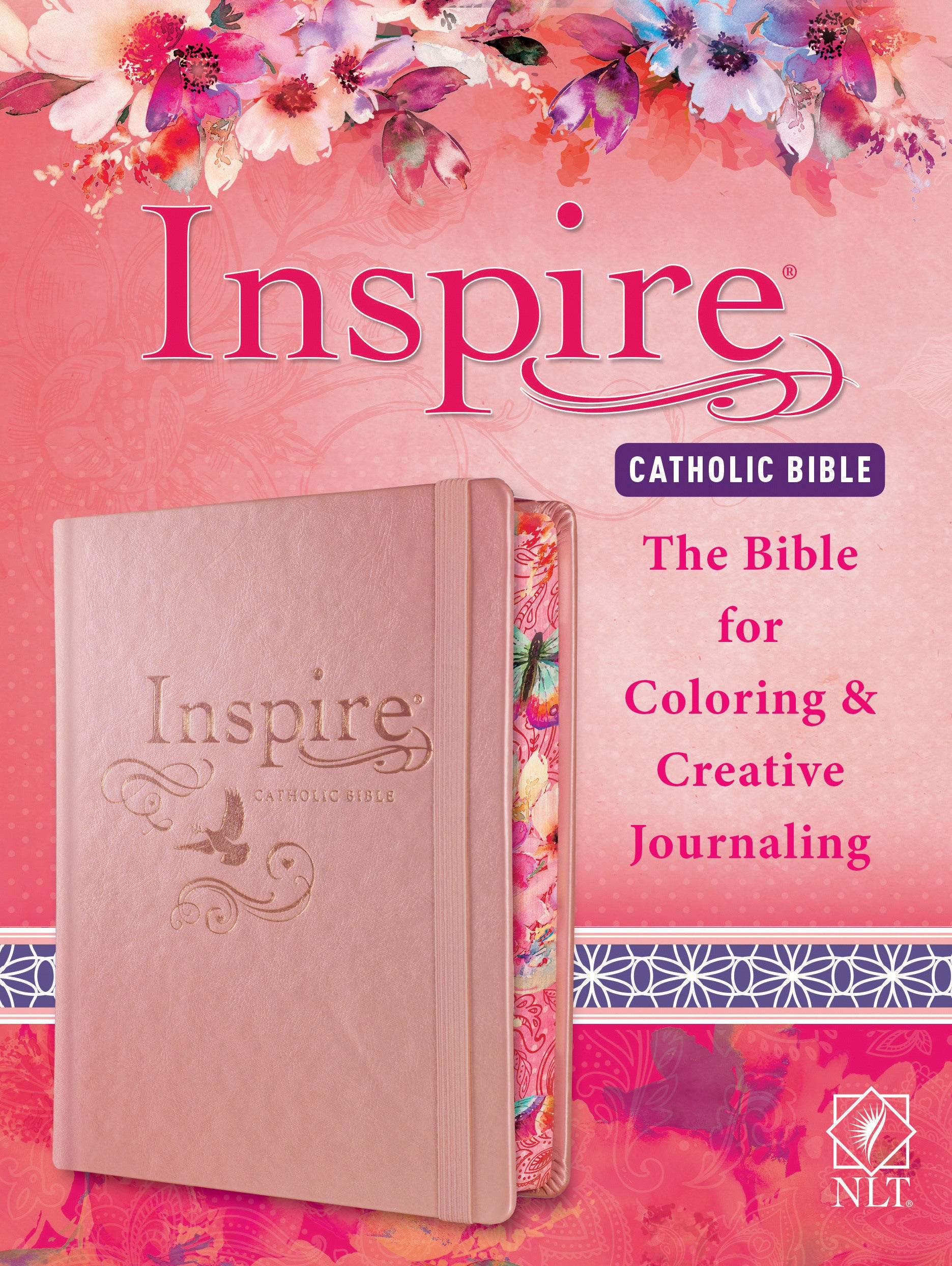 Image of NLT Inspire Catholic Bible, Pink, Imitiation Leather, Colouring, Journaling, Scripture Art, Wide Margins, Gift, Ribbon Marker other