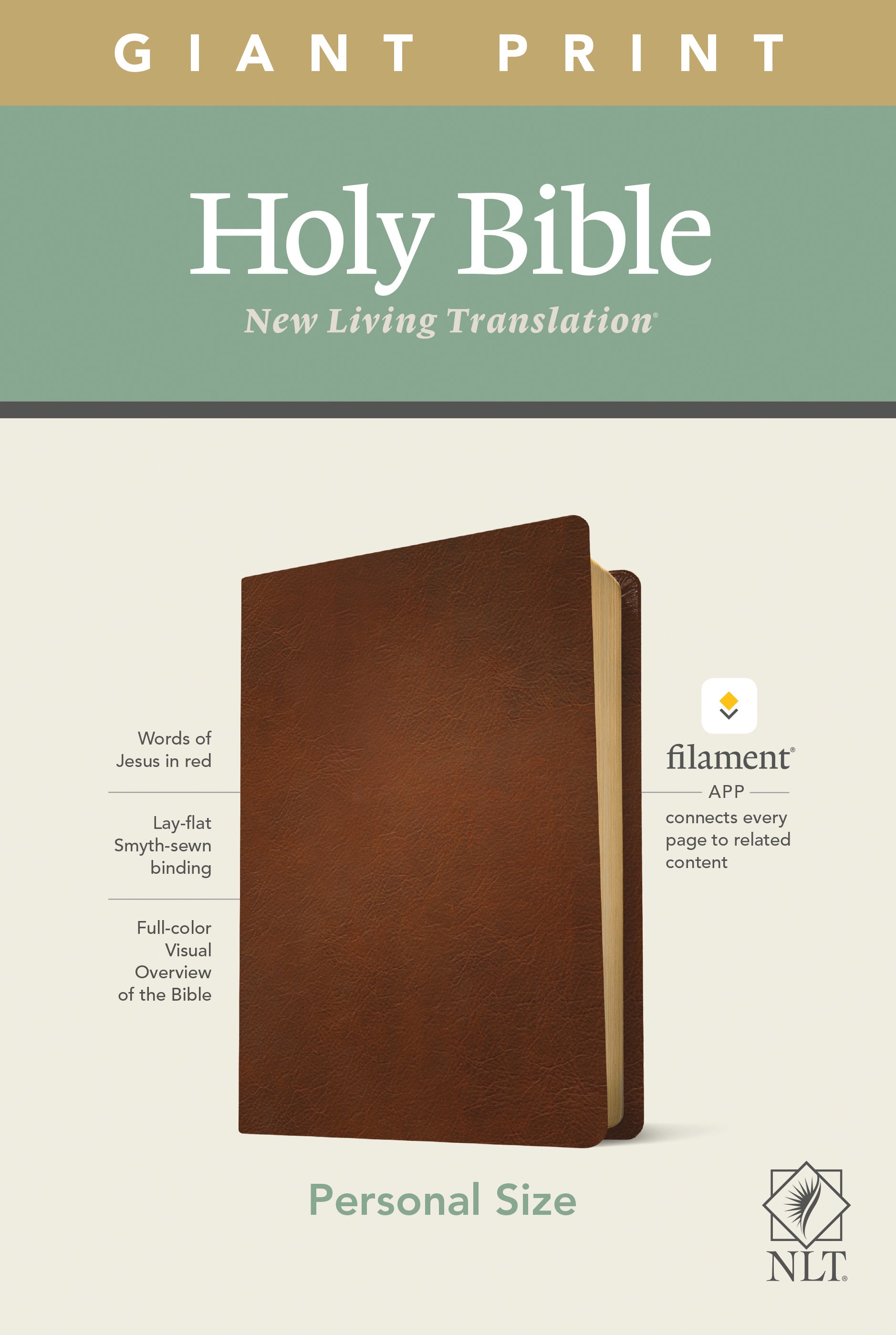 Image of NLT Personal Size Giant Print Bible, Filament Enabled Edition (Red Letter, Genuine Leather, Brown) other