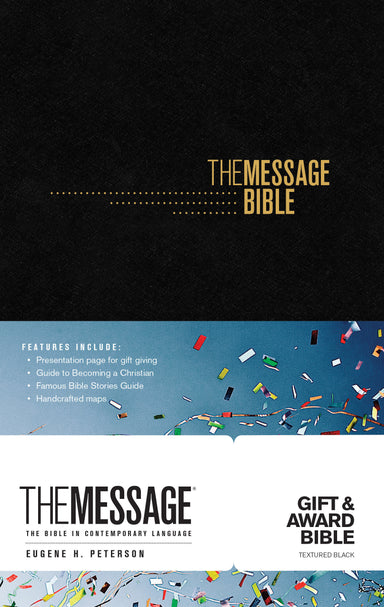 Image of The Message Gift and Award, Bible, Black, Paperback, Presentation Page, Charts, Timelines, Colour Maps, Salvation Plan, Reading Plan other