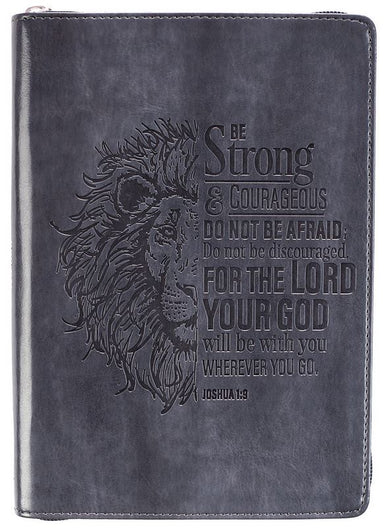 Image of Lion Face Be Strong And Courageous Zippered Classic LuxLeather Journal other