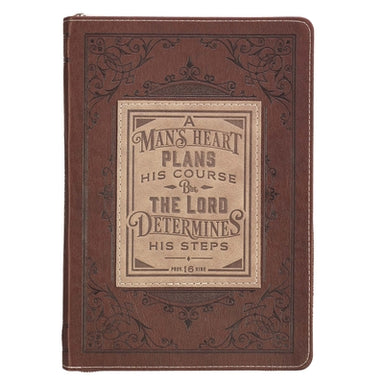 Image of A Man's Heart Classic Faux Leather Zippered Journal in Brown - Proverbs 16:9 other