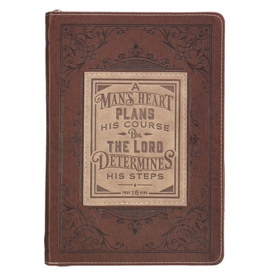 Image of A Man's Heart Classic Faux Leather Zippered Journal in Brown - Proverbs 16:9 other