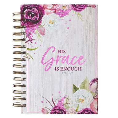 Image of His Grace is Enough Large Wirebound Journal in Pink Plums - 2 Corinthians 12:9 other