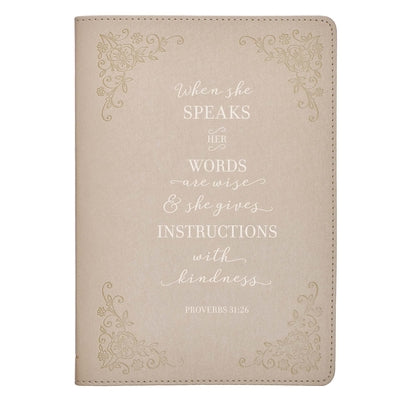 Image of When She Speaks Taupe Faux Leather Classic Journal - Proverbs 31:26 other