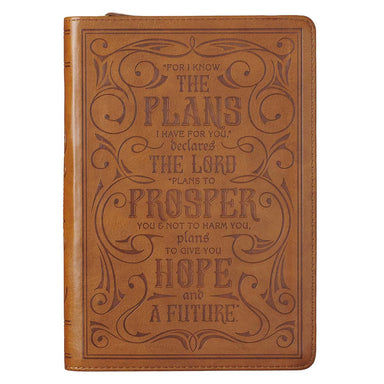Image of I Know the Plans Saddle Tan Faux Leather Classic Journal with Zippered Closure - Jeremiah 29:11 other