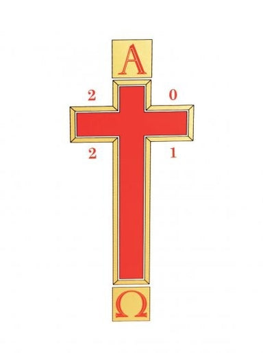 Image of Alpha & Omega with Red Cross/Gold Edging with date - Pack 1 other