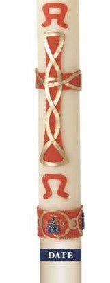 Image of 2019 Alpha and Omega with Red Cross Wax Relief and Paschal Candle 30" x 2" other